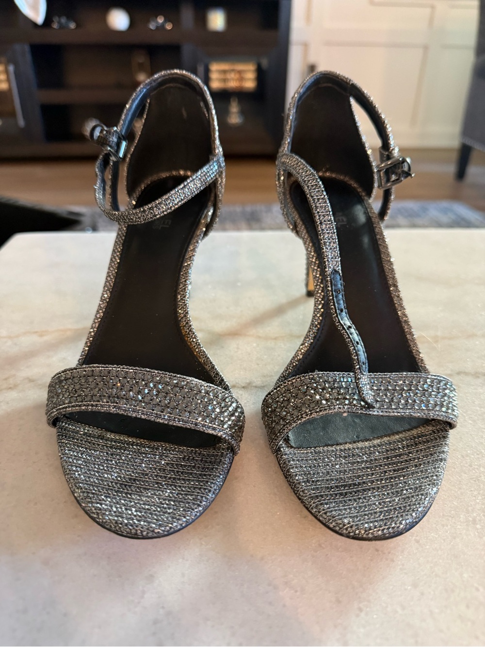 Michael Kors Silver Glitter Strappy Heels
